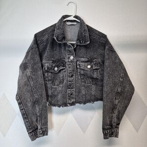 Highway Black Denim Cropped Jacket Size L